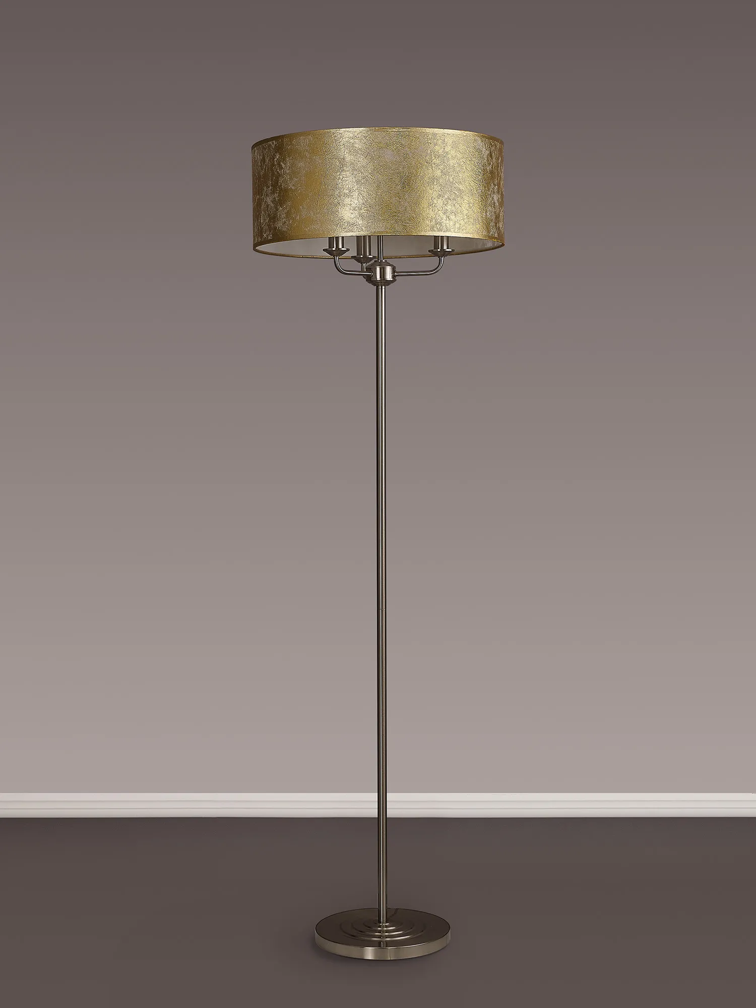 Banyan 45cm 3 Light Floor Lamp Satin Nickel; Gold Leaf DK0939  Deco Banyan SN GL